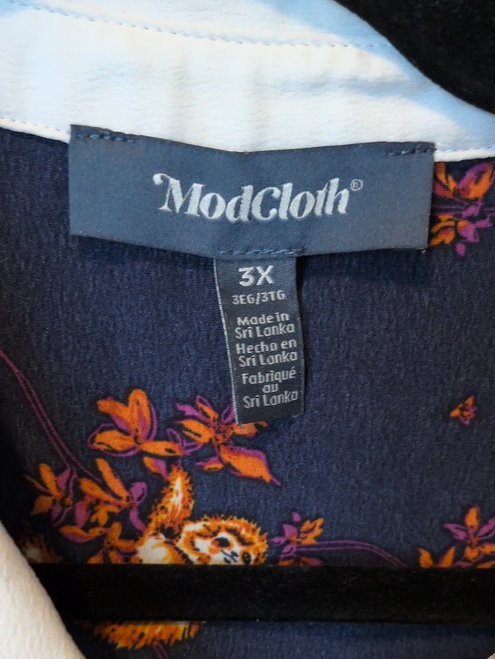 ModCloth Navy Sloth-Print Blouse with White Collar - Picture 2 of 5